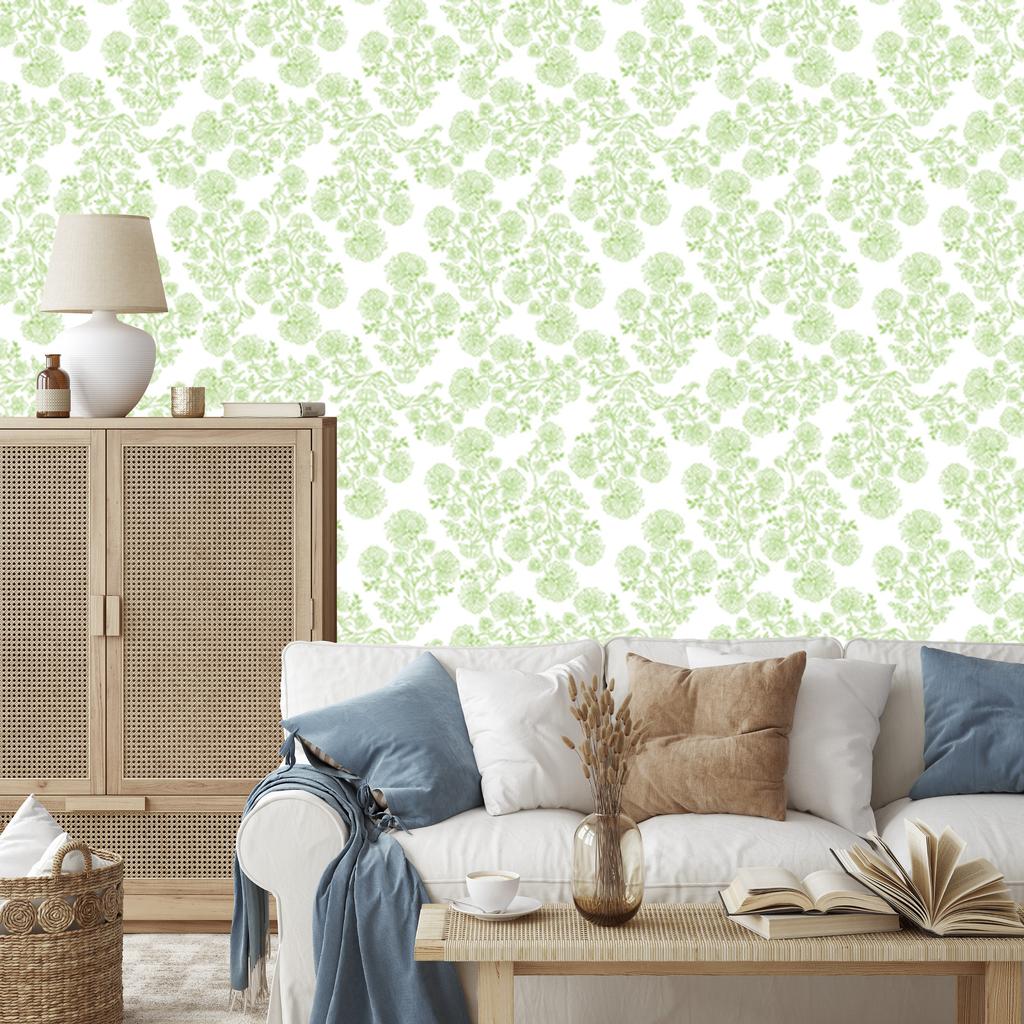Wallpaper Flowers white and lime, lime background for living room and bedroom 50x1000