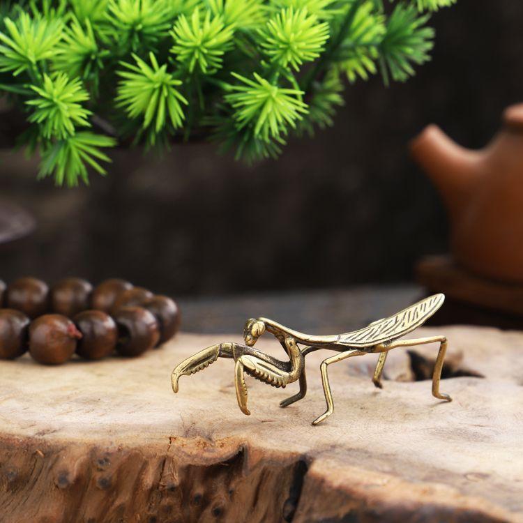 Retro Praying Mantis Small Bronze Ornament, Tea Pet, Tea Play, Insect Art, Desktop Mini Decoration