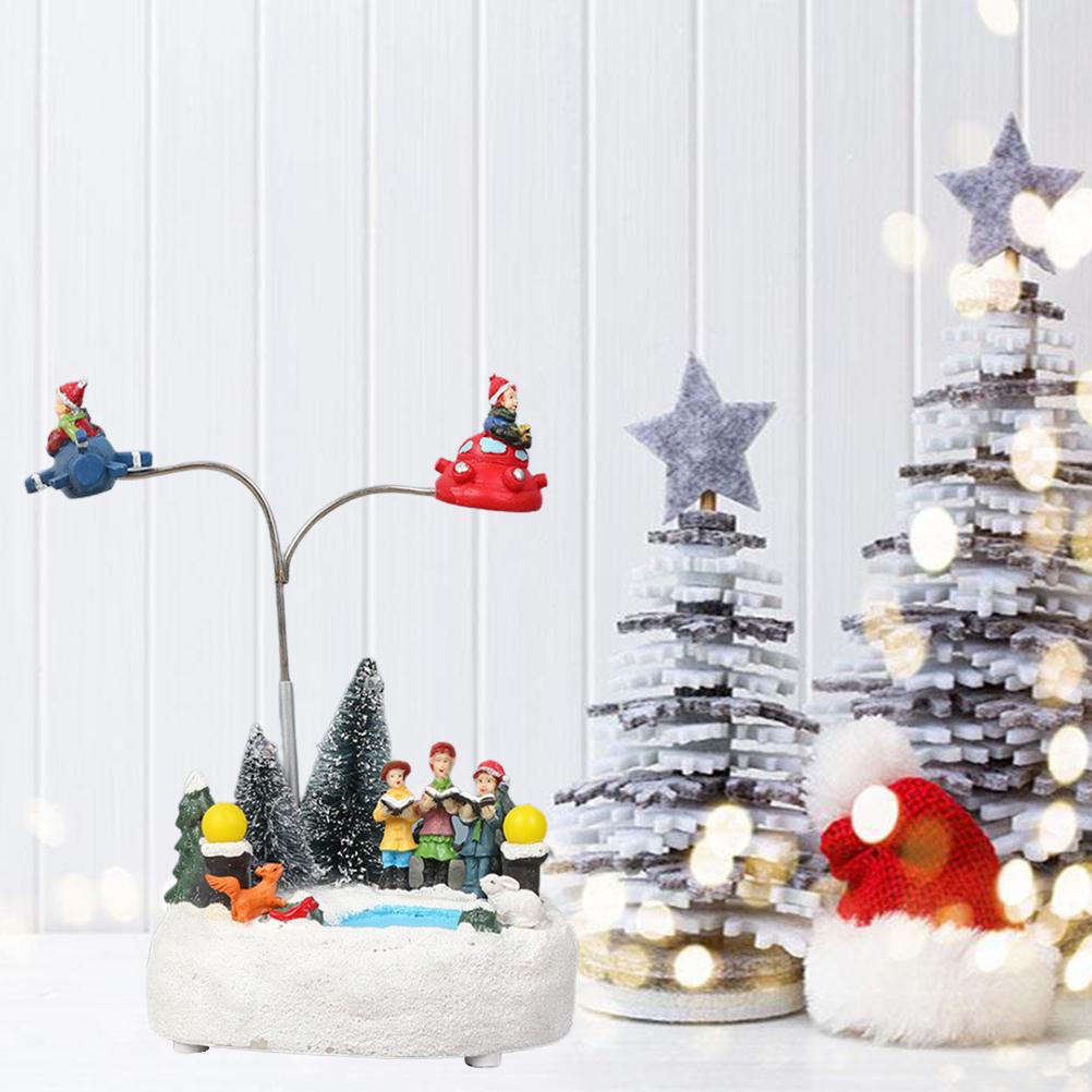 Christmas Ornament LED Luminous Rotating Music Box Christmas  Resin Craft Christmas Light Music Box