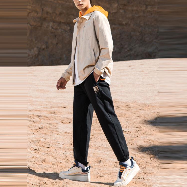 Anta Logo Print Solid Casual Sweatpants With Cuffed Ankles Men Bottoms Basic-Black 152148749R-1