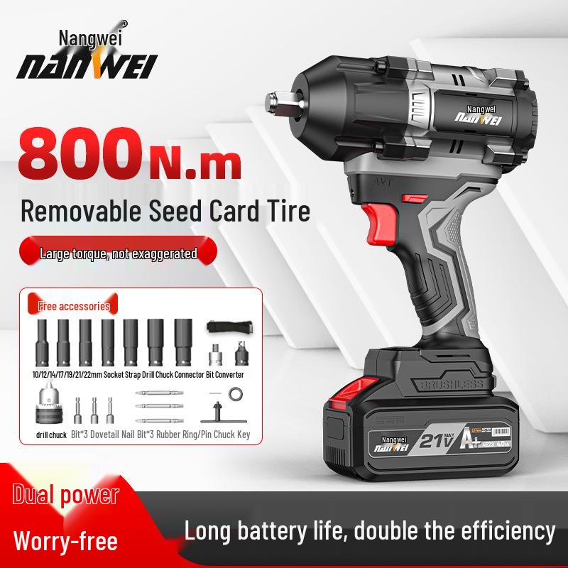 Nanwei 800N Heavy-Duty Electric Brushless Impact Wrench with Lithium Battery