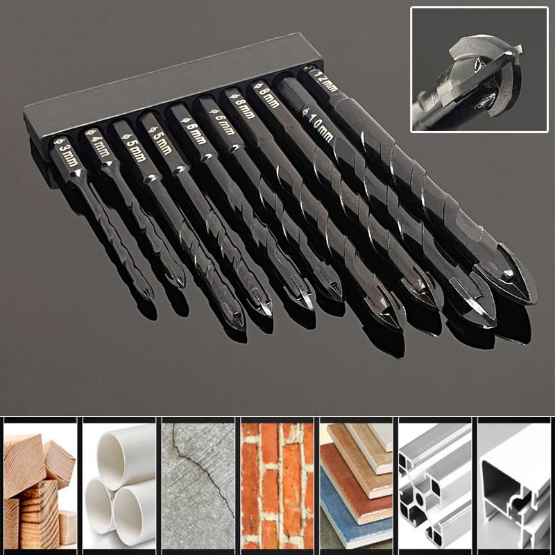 

10Шт 3-4-5-6-8-10-12 мм Крест 1/4 Шестигранная плитка Набор инструментов Двойной R Слот СтеклоКерамический Бетон Стена Сверло Отверстие Открытие