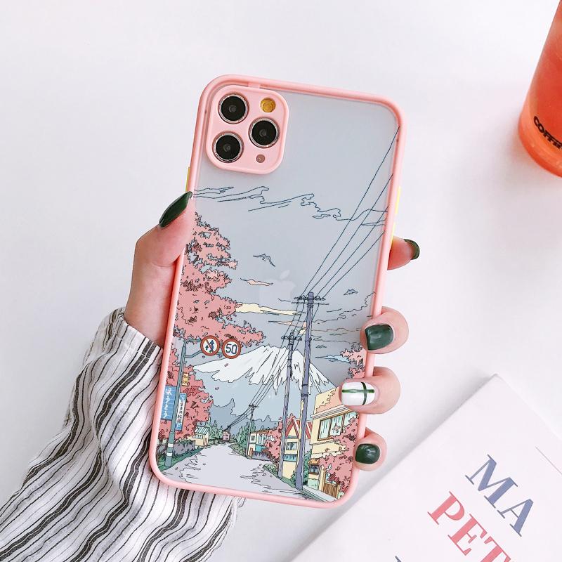 

Japanese Anime Painted House scenery Phone Case For iPhone 16 11 X XR XS 14 13 12 15 Pro Max 7 8 Plus SE2 Hard Matte Covers iphone X or XS