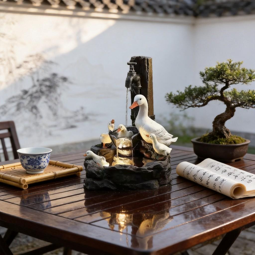 Squirrel And Duck Solar Water Fountain Resin Garden Decor For Patio And Lawn