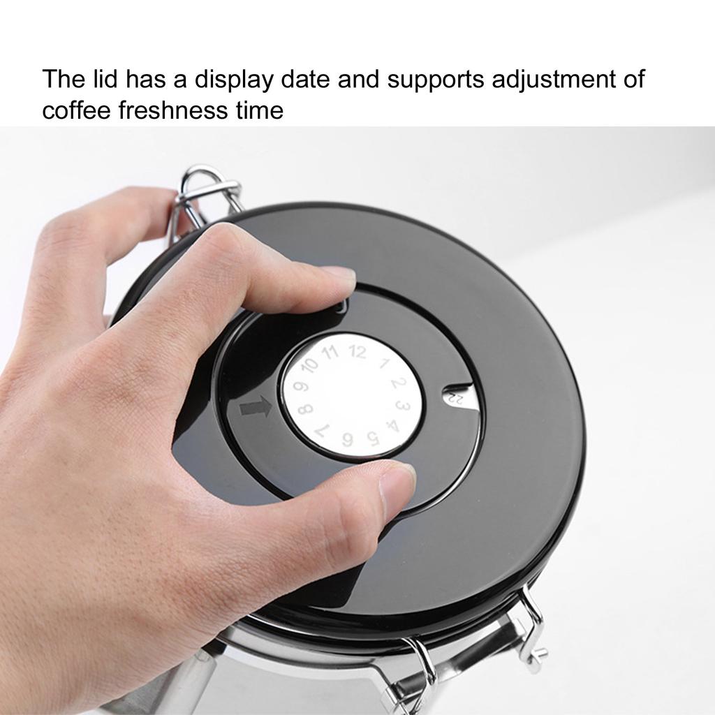 Coffee Beans Canister with Exhaust Valve Stainless Steel Storage Sealing Container with Spoon
