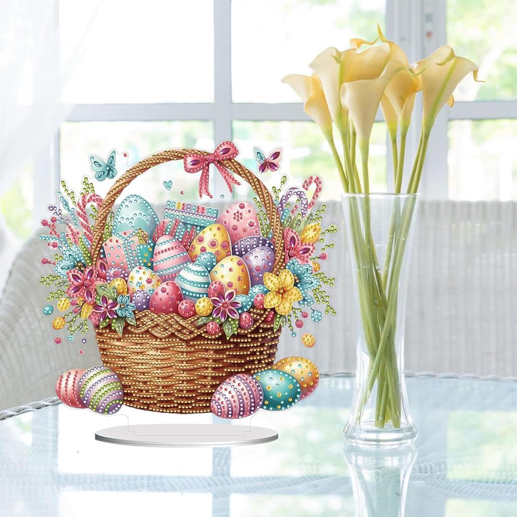 BAYUNOE DIY Diamond Art Painting Desktop Ornament Easter Handmade Double-Sided Pattern Diamond Art Decorated Tabletop Ornaments Single Sided Diamond