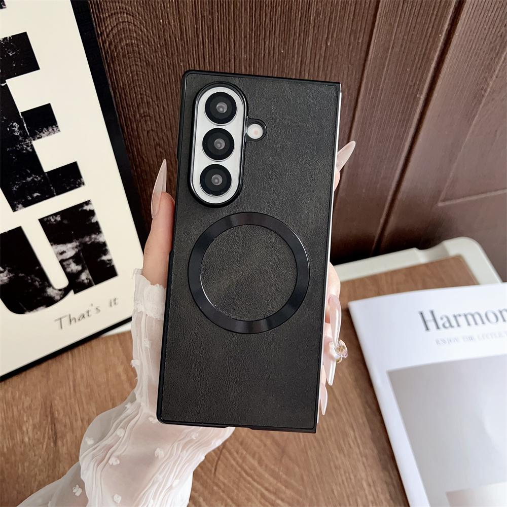 Magnetic for Magsafe Wireless Charge Leather Phone Case for Samsung Galaxy Z Fold 7 6 5 4 3 5G ZFold 7 Protective Bumper Cover
