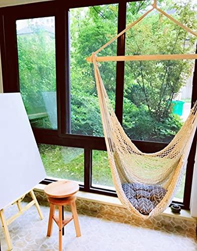 Hammock chair carabiner included Mexican style mesh + chair, off-white