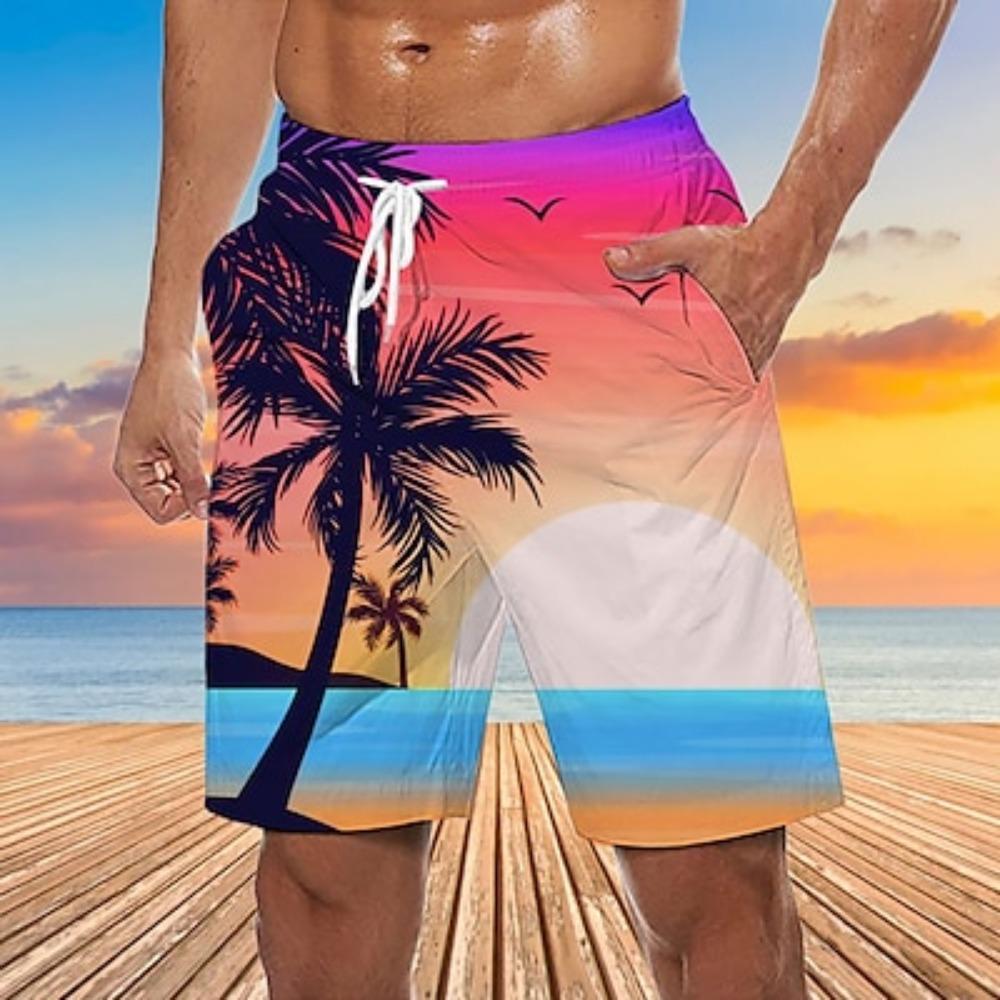 Men's Coconut Tree Swimsuit Shorts Mid Waist Street Wear Hawaiian Bohemian Casual Daily Holiday Pull Rope Elastic Waist Designer Clothing