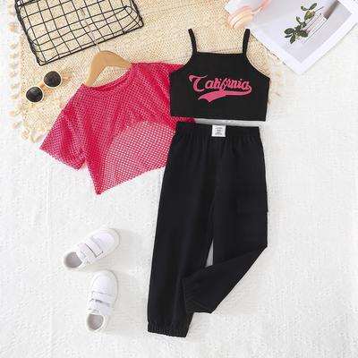 Girls‘ Suit 2-8Y Girls’ Fashion Sportswear Letters Vest + Black Sweatpants 2PCS