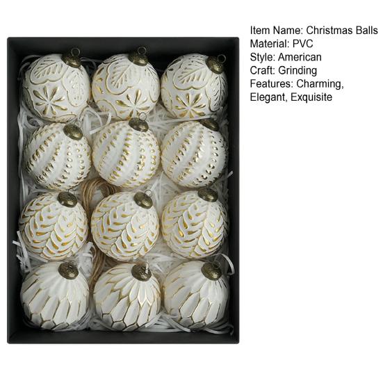 12 Pcs Christmas Ball Ornaments 3.15inch Shatterproof Plastic Balls Rustic Vintage Xmas Tree Hanging Decoration for Wedding Party Holiday Home Decor