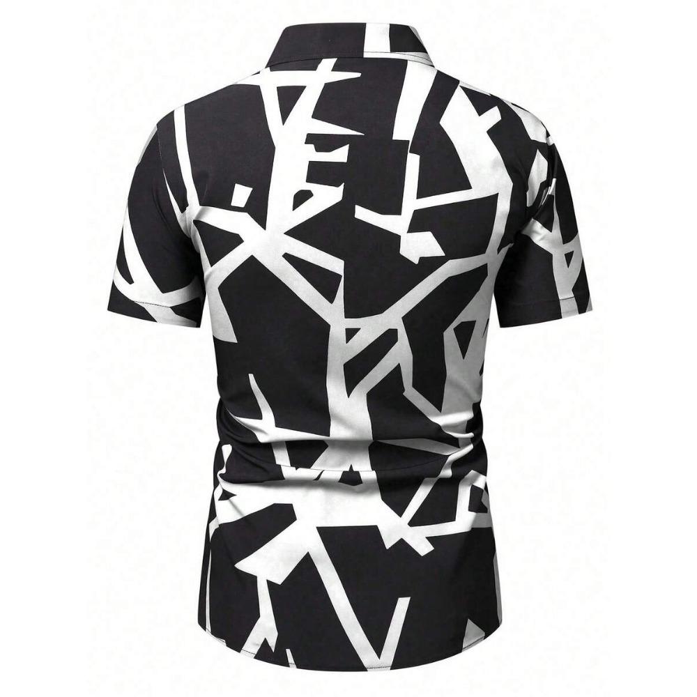 Spring Summer Men Spell Color Short Sleeve Shirt Men Casual 3D Digital Print Simple Style Shirt Tops 100% Polyester