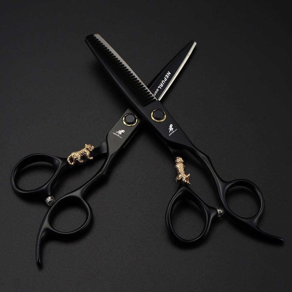 6.0 Inch Nimpson, Lacquered Black Bearing Screws, Flat Scissors, Hair Scissors, Straight Scissors, Tooth Scissors, Small Golden Tiger