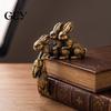 Miniature Home Decor Accents Loving Rabbit Family Figurine, Vintage Bronze Metal Bunny Statue, Shelf Edge Sitting Sculpture Hanging Ornament,
