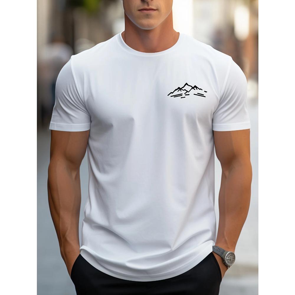 Men's Summer 100 Cotton Fashionable Casual Sports Loose Plus Size Mountain Pattern Printed Round Neck Short Sleeved T-shirt