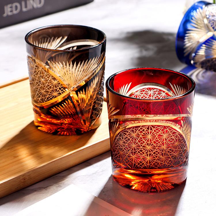 Japanese Hand Carved Edo Kiriko Crystal Glass Whiskey Cup For Men Collectible Barware
