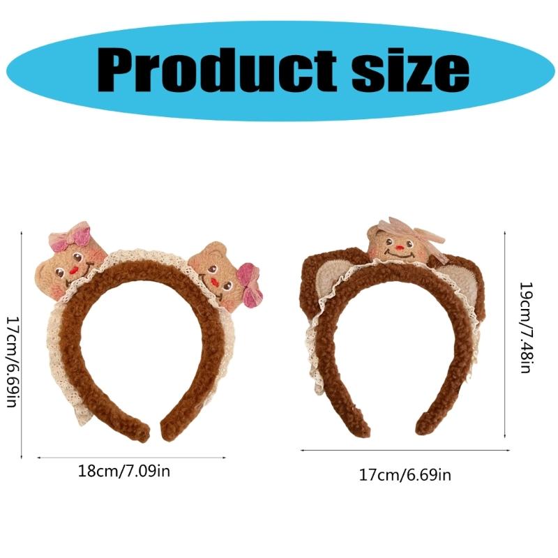 Lace Plush Bear Hairhoop for Adult Children Theme Party Props Cartoon Bear Headband for Women Face Washing Kids Birthday