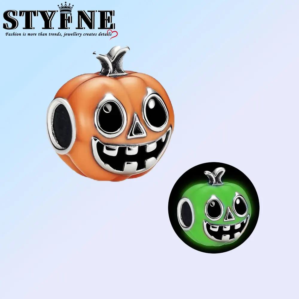 Kupferfarbener Weihnachts-Kürbis Leuchtender Charm Anhänger Perlen Passen Original Armband Für Frauen Valentinstag Schmuck Geschenke