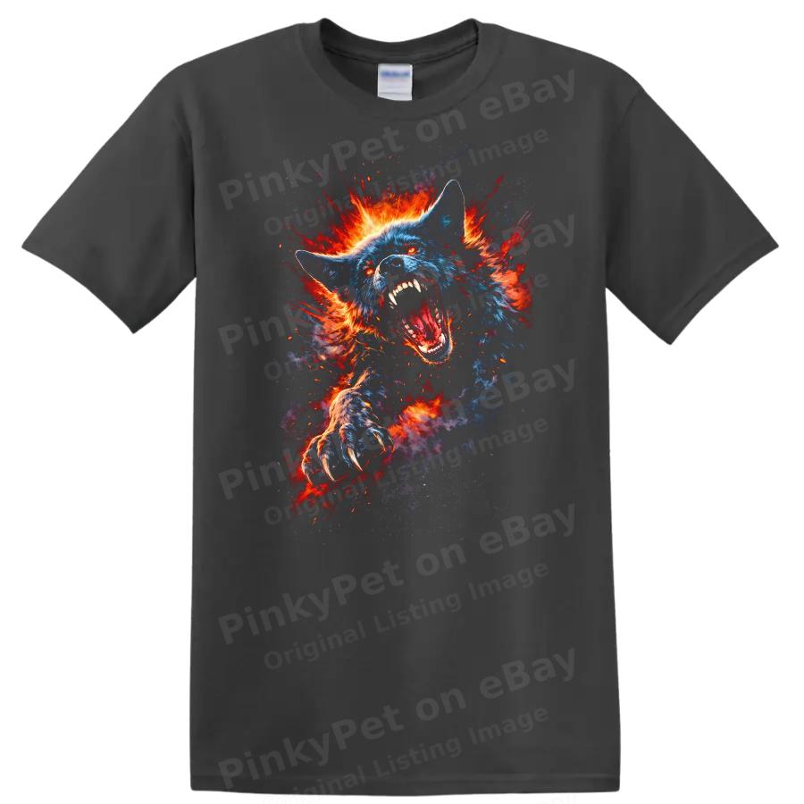 Furious Blue Wolf Animal Graphic T Shirt Art Fire Claw Roar Fury Tee