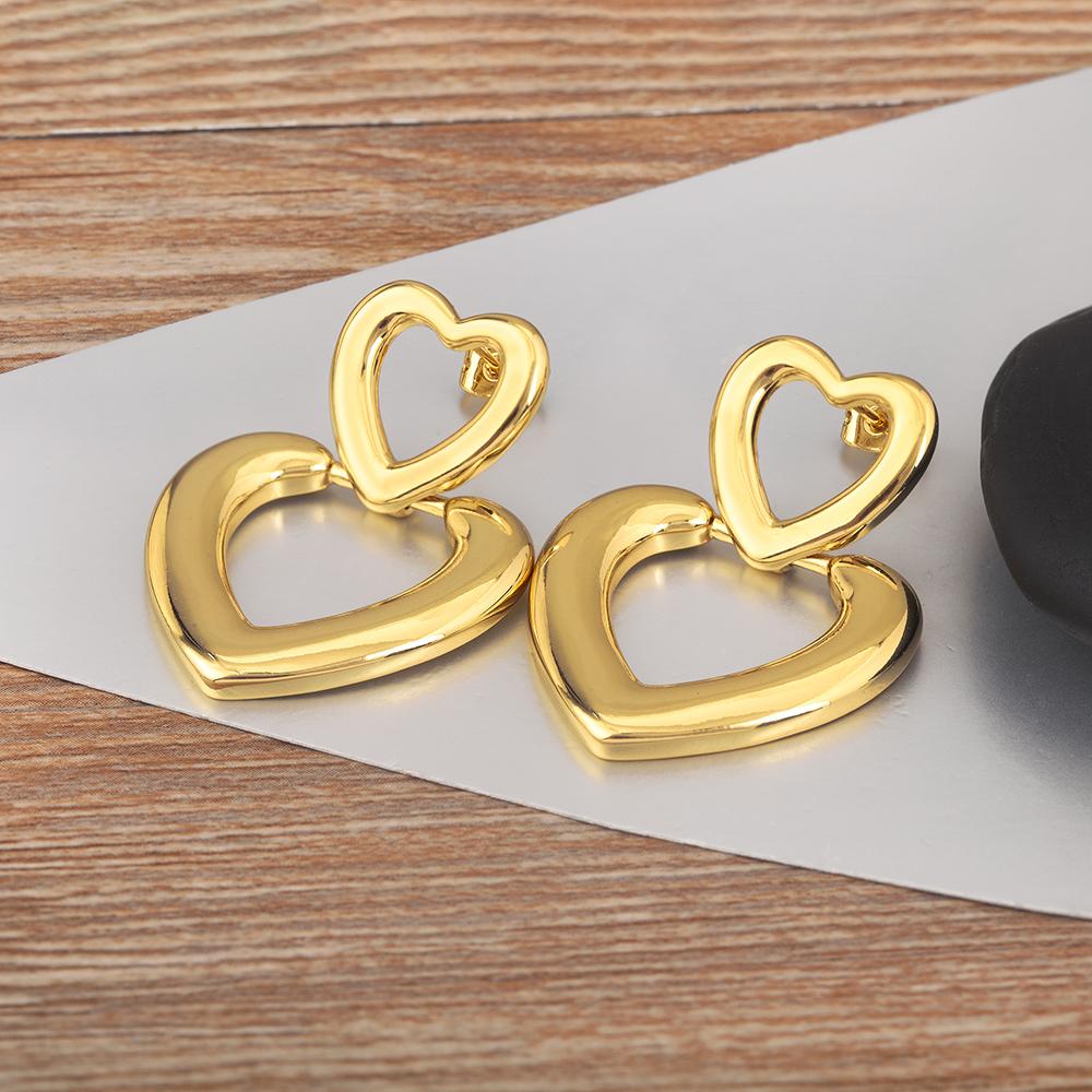 

Nidin New Retro Heart/U Shape Hollow Design Charm Drop Earrings For Female Vintage Wedding Party Copper Ear Jewelry Accessories