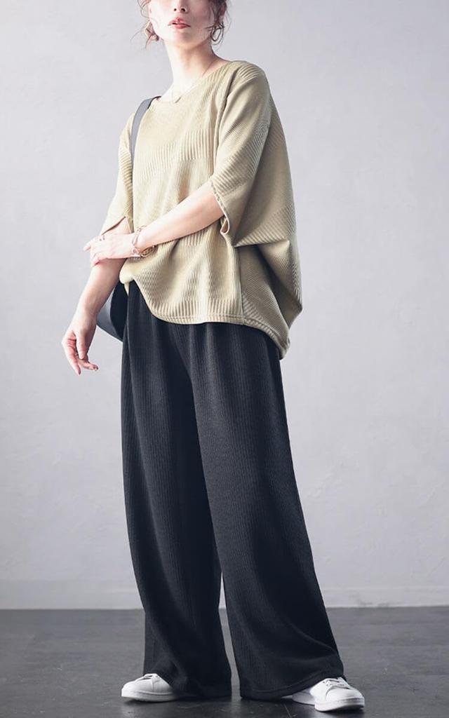 Gold Japan Plus Size Elastic Loungewear for Size Women's Pants, Long, Wide, Ribbed, Waist, Stretch, Fall/Winter, 5L, Black, plan-250055