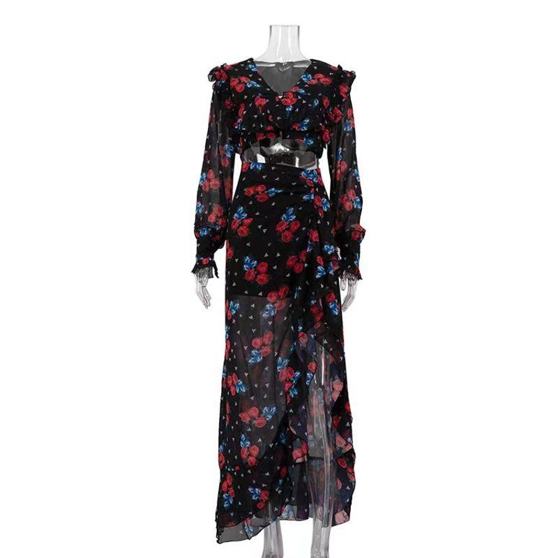 

Fashion New Arrival Fashion Printed Long-Sleeved Top Skirt Suit Printed Top and Skirt Set Black M