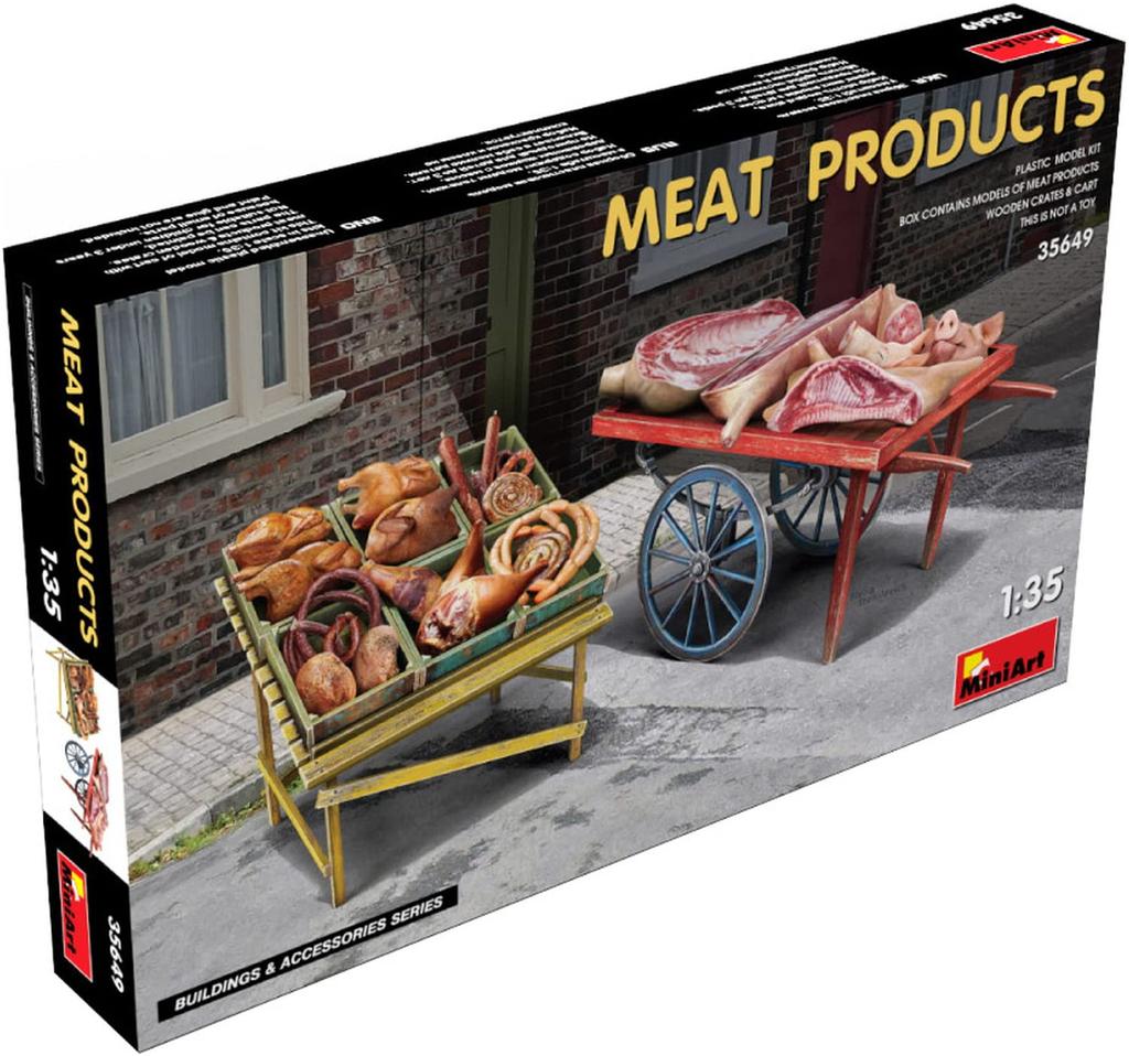 Miniart Meat Products and Market Cart Plastic Model MA35649 Molded in Color 1/35