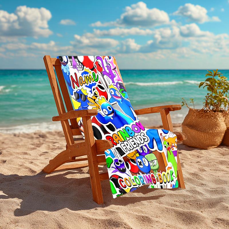 Personalized customized proof beach towel with Rainbow Friends pattern - soft, absorbent,quick-drying,perfect swimming,camping&bathing