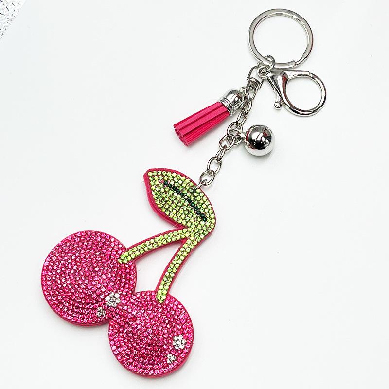 Rhinestone Cherry 3D Keychain Pendant with Tassel