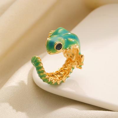Lovely Green Lizard Open Ring Women Men Hot Selling Ins Cute Animal Hip Hop Trendy Open Adjustable Ring Finger Accessories Gifts