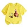 Kids Boys Girls 100% Cotton Crew Neck Short Sleeve T-Shirt, Cute Cartoon Sponge Star Character Print Casual Soft Breathable Tee for Children Daily Wea