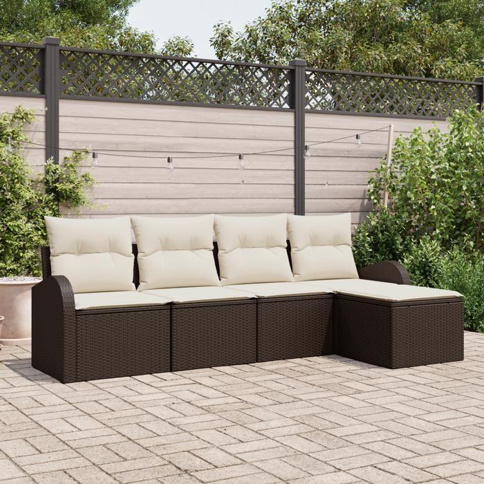 Ensemble de canapé de jardin vidaXL 5 pièces avec coussins Marron Poly Rotin, Canapé de jardin vidaXL 2 places avec 3354667