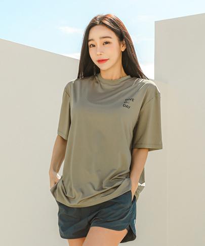 Tyubeuteuli Women'S Dolphin Short Sleeve Loose Fit Rash Guard B706 Olive Khaki