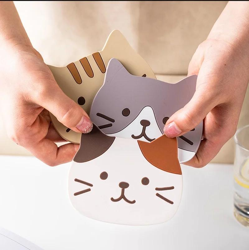 Non-slip Hot Drink Insulated Pad New Cartoon Cat Shaped Tea Mat Cup Holder Mat Coffee Coaster Stand Kitchen Accessories