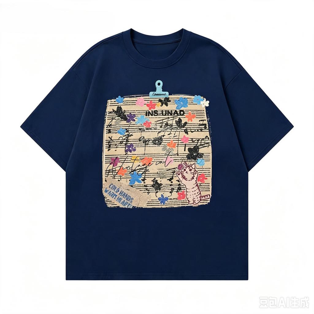 Music Note Print Short Sleeve Tshirt Unisexs Summer Retro Casual Loose HalfSleeve Cotton Crew Neck Tee Unisex Tshirt