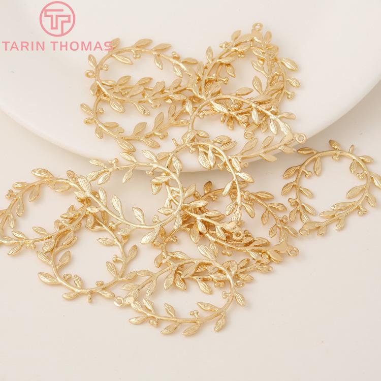 (827)6CPS 23x30MM 24K Gold Color Plated Brass Hollow Flower Vine Charms Pendants High Quality For DIY Jewelry Making
