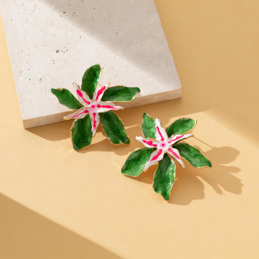 Stylish Alloy Drop Oil Flower Earrings Trendy European American Floral Dangles