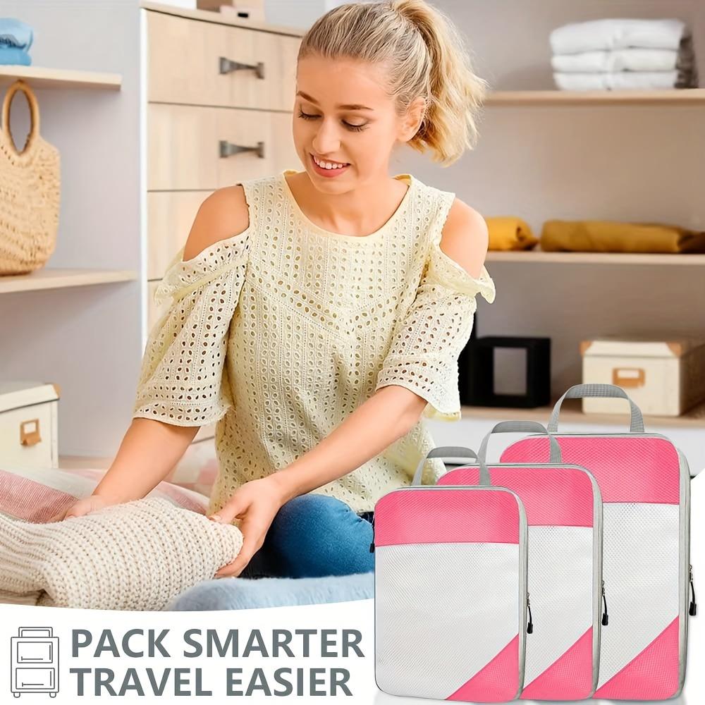 3pcs Portable Travel Storage Bag Set With Mesh Stitching, Double Layer Zipper Foldable Luggage Organizer, Clothing Storage Bags