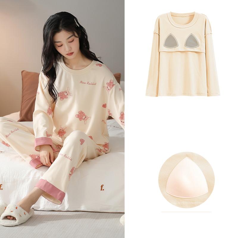 

Верхняя часть Женская пижама из чистого хлопка Брюки с длинными рукавами из чистого хлопка Женский пижамный комплект 1 комплект Осенняя удобная нагрудная накладка 3XL