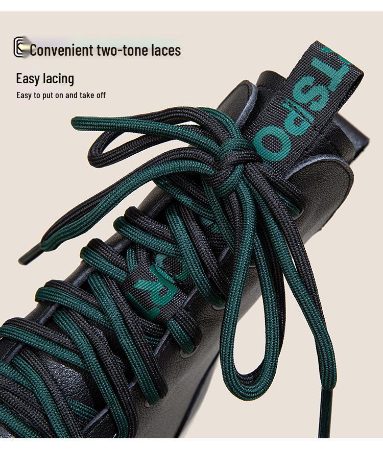 Women's Genuine Leather British-Style Ankle Boots - Versatile Autumn/Winter Fashion with Thick Sole and Inner Height Adjustment