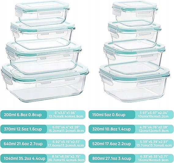 8X Glass Food Containers Lunchbox Container For Fridge Microwave