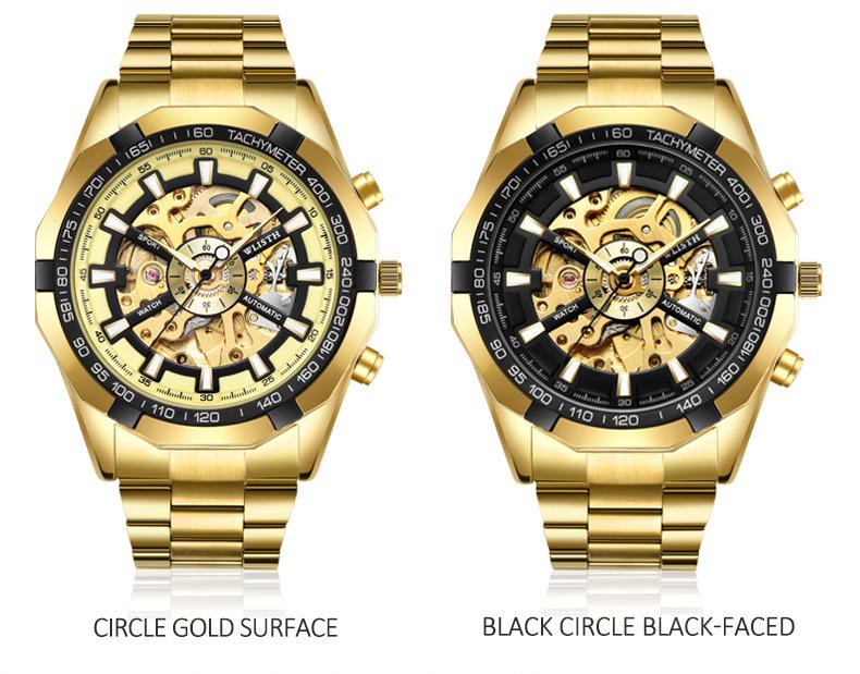 Wolis Men's Gold Waterproof Mechanical Watch - Creative Hollow Design