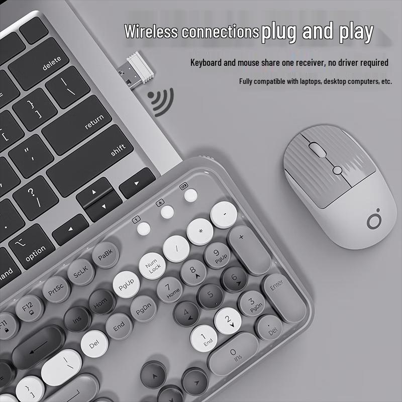 V96 Retro Wireless Keyboard and Mouse Combo