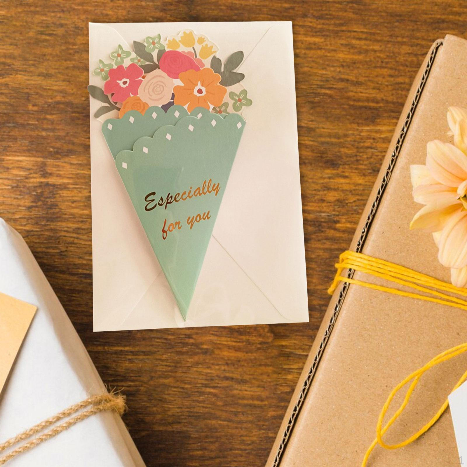 Bouquets Greeting Cards 3D Card Decorative Includes Envelope Thanksgiving Day for