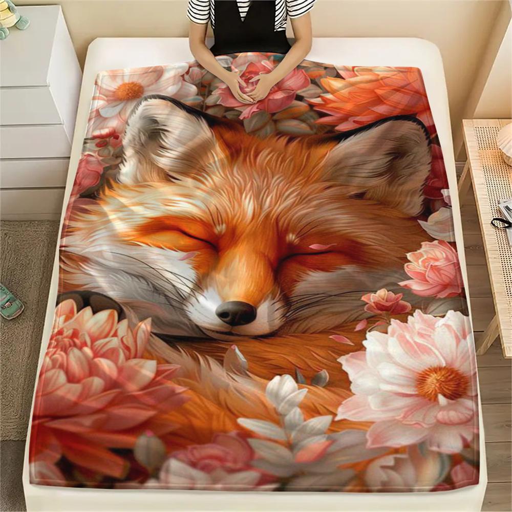 1Pc Tiger Fox Art Print Flannel Blanket, High Quality Comfortable for All Seasons, Home Decor, Warmth and Comfort, Perfect for Gifts