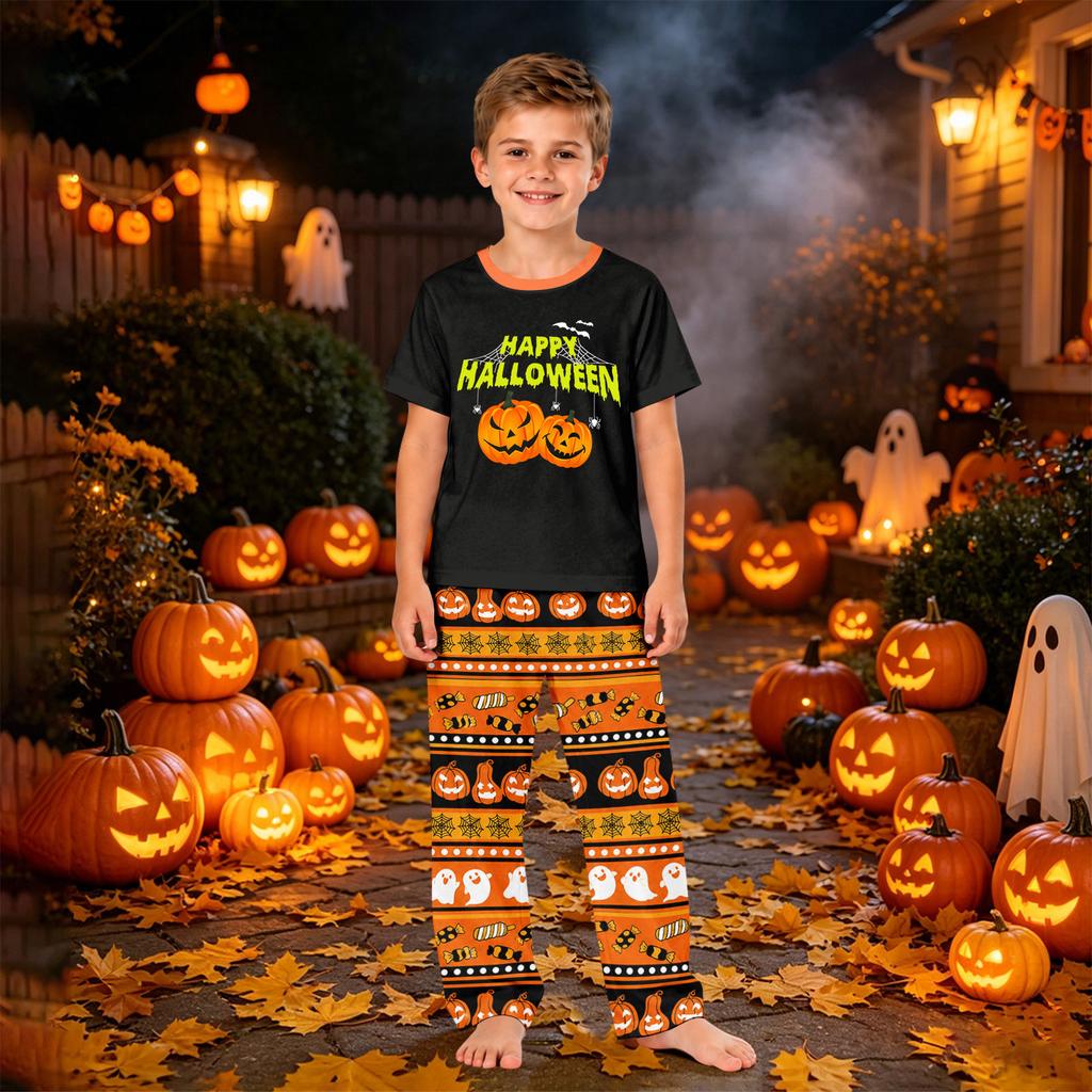 Family Matching Halloween Printed Pajama Set Short Sleeve Top and Pants