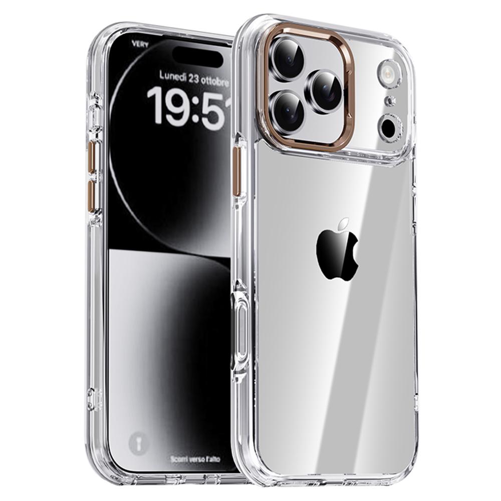 

IPAKY For iPhone 17 Pro Max Clear Case Metal Lens Frame Shockproof TPU Phone Cover Desert Gold