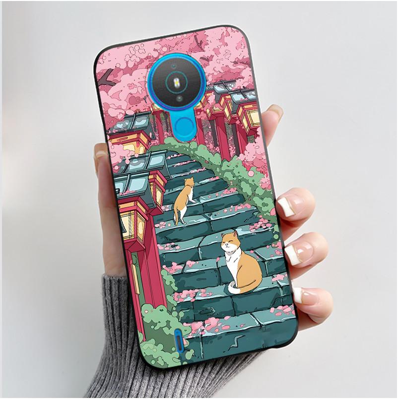 Cute Case For Nokia 1.4 / Nokia 1 / Nokia 1 Plus Capa Printing Shell Protective Cover Soft Silicone Cartoon Black Casing Fundas
