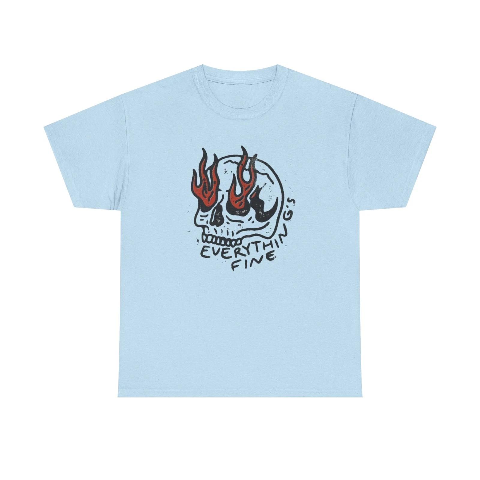 Unisex Heavy Cotton Tee with Flame Skull Design | Casual Streetwear, Gift [...] M