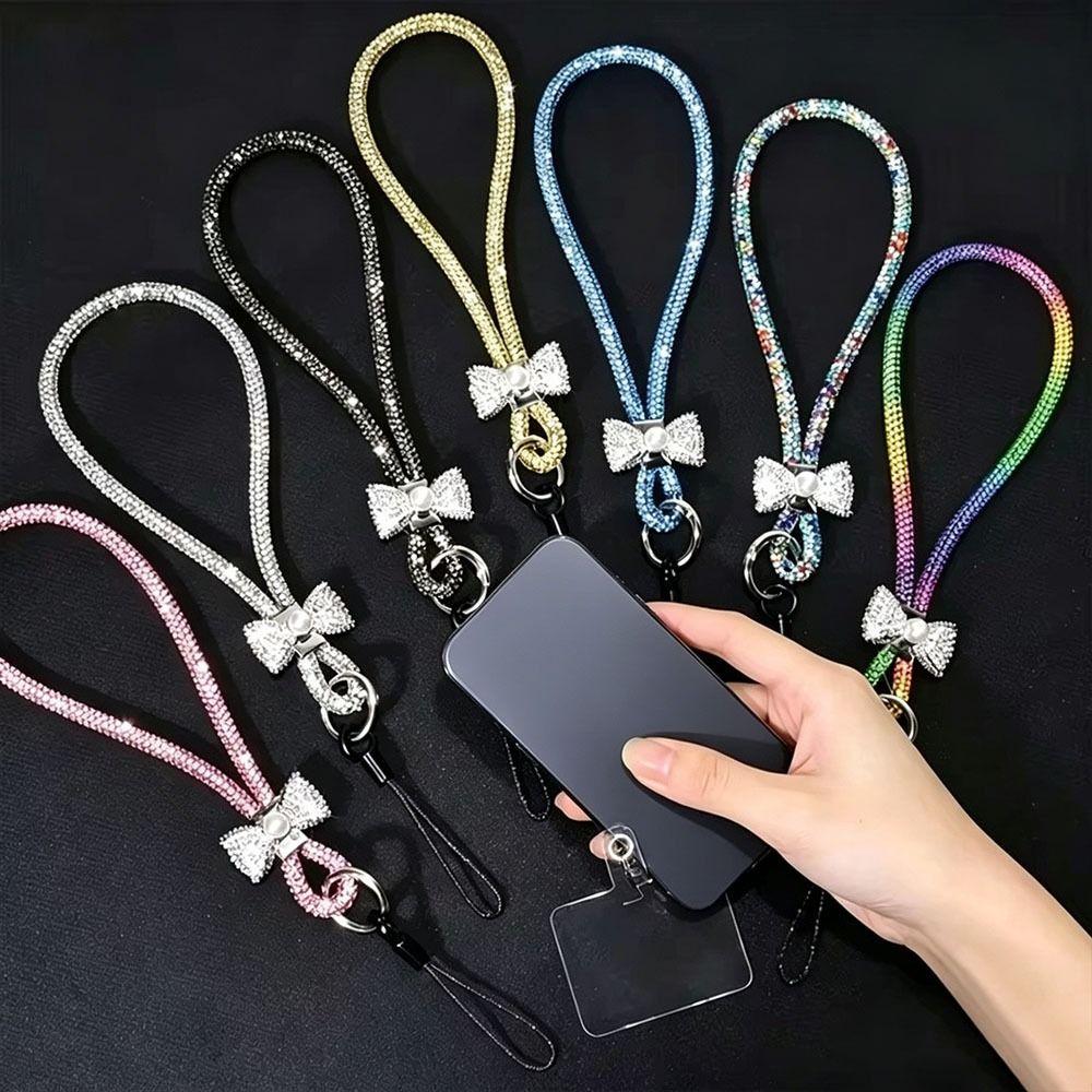 Sparkling Finish Phone Wrist Strap Pearl Bowknot Phone Lanyard Phone Wrist Chain Women Girls
